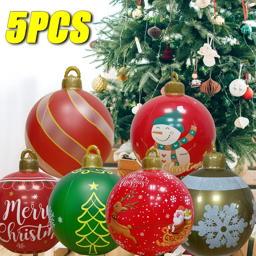 5PCS 60cm Christmas Balloon Outdoor Christmas Decoration Balloon PVC Giant Ball Christmas Tree Decoration Balloon