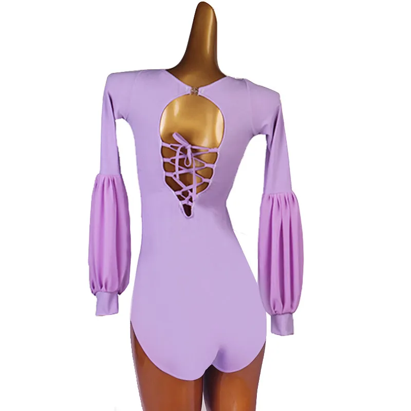 V‑neck chest crisscross lace‑up gradient flare sleeve dance leotard for ballroom practice rehearsal stage performance