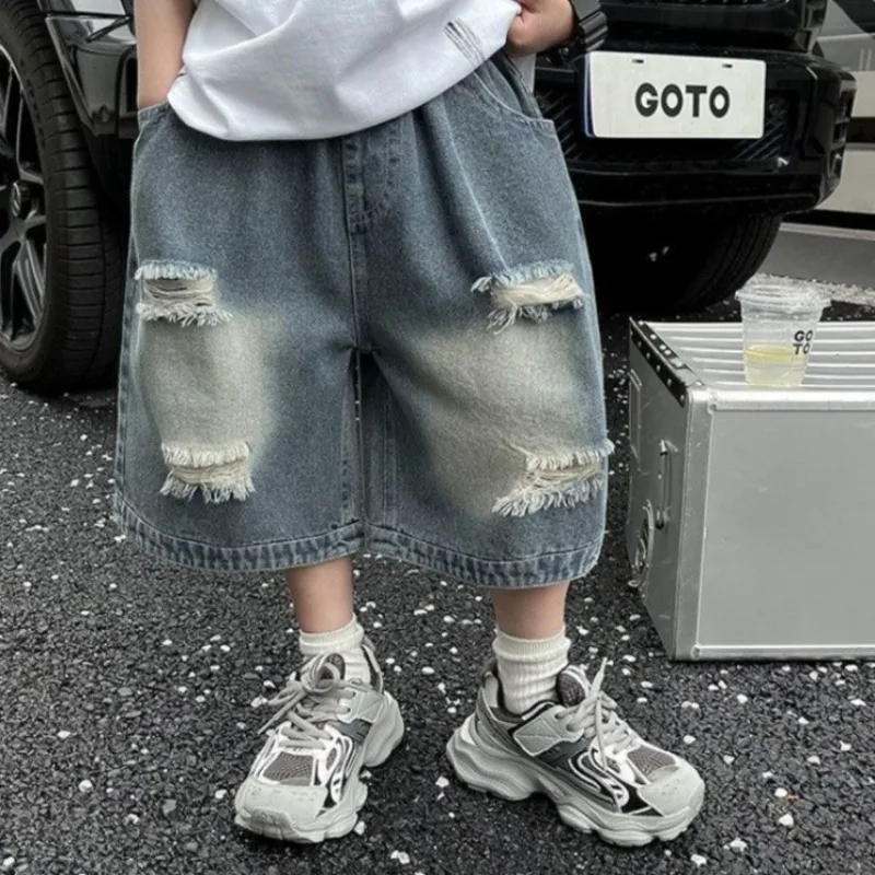 2026 Summer New Kids' Distressed Ripped Denim Shorts for Toddler Boys Trendy Versatile Boy's Short