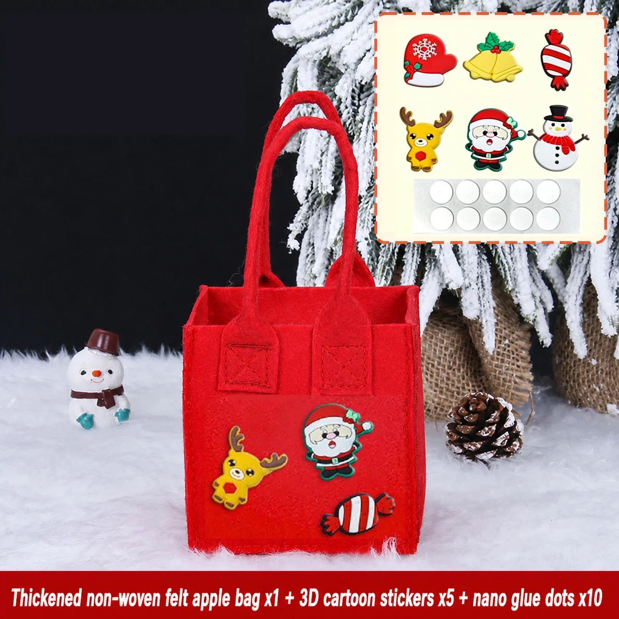 Felt Christmas Gift Bag Non-Woven Kids Gift Bag Christmas Candy Bag Lightweight For Apples Cookies Christmas Table Decoration