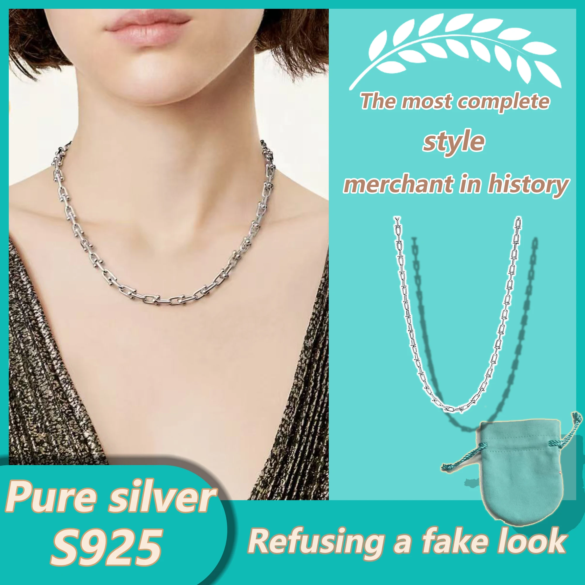 

Horseshoe Interlock Trendy Smooth Surface Necklace Solid Silver S925 Fashion Neutral Necklace HardWear Series Holiday Gift