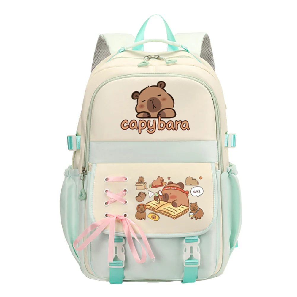 กระเป๋าหนังสือคาปิบาราสายสะพายไหล่ปรับได้กระเป๋าเป้สะพายหลังสาวน่ารักกระเป๋าเป้สะพายหลังการ์ตูนน่ารักสำหรับนักเรียนวัยรุ่น