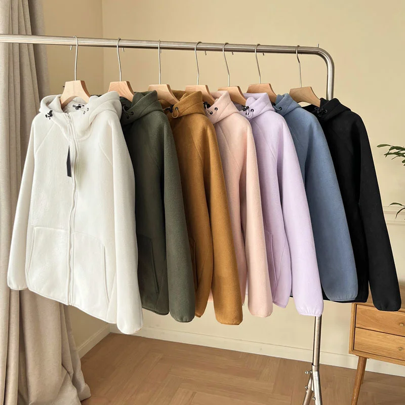 

2025 флисовая толстовка с капюшоном, женская флисовая куртка на молнии, спортивное пальто на открытом воздухе, осенне-зимняя ветрозащитная теплая верхняя одежда