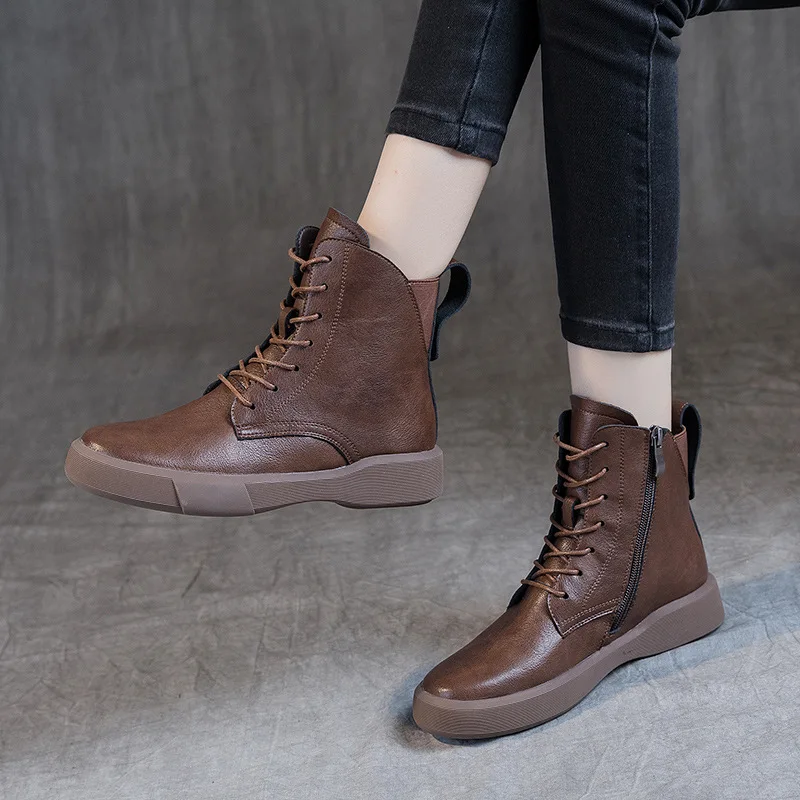 

New Cowhide Women's Chelsea Boots Fashionable Flat Bottom Women's Snow Boots Motorcycle Boots