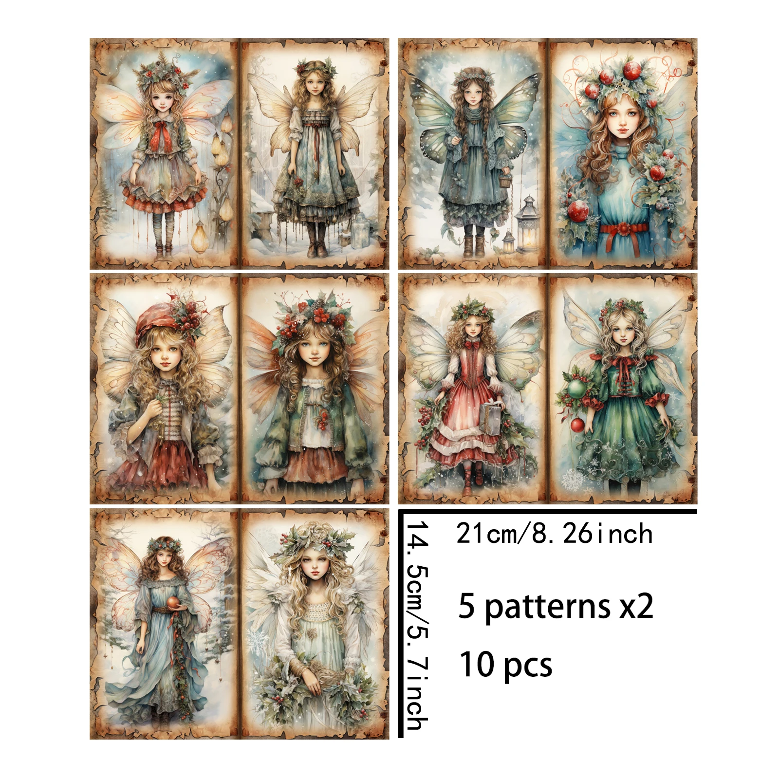 10 Sheets A5 Size Butterfly Fairy Angel Background Vintage Grunge Journal Planning Scrapbooking