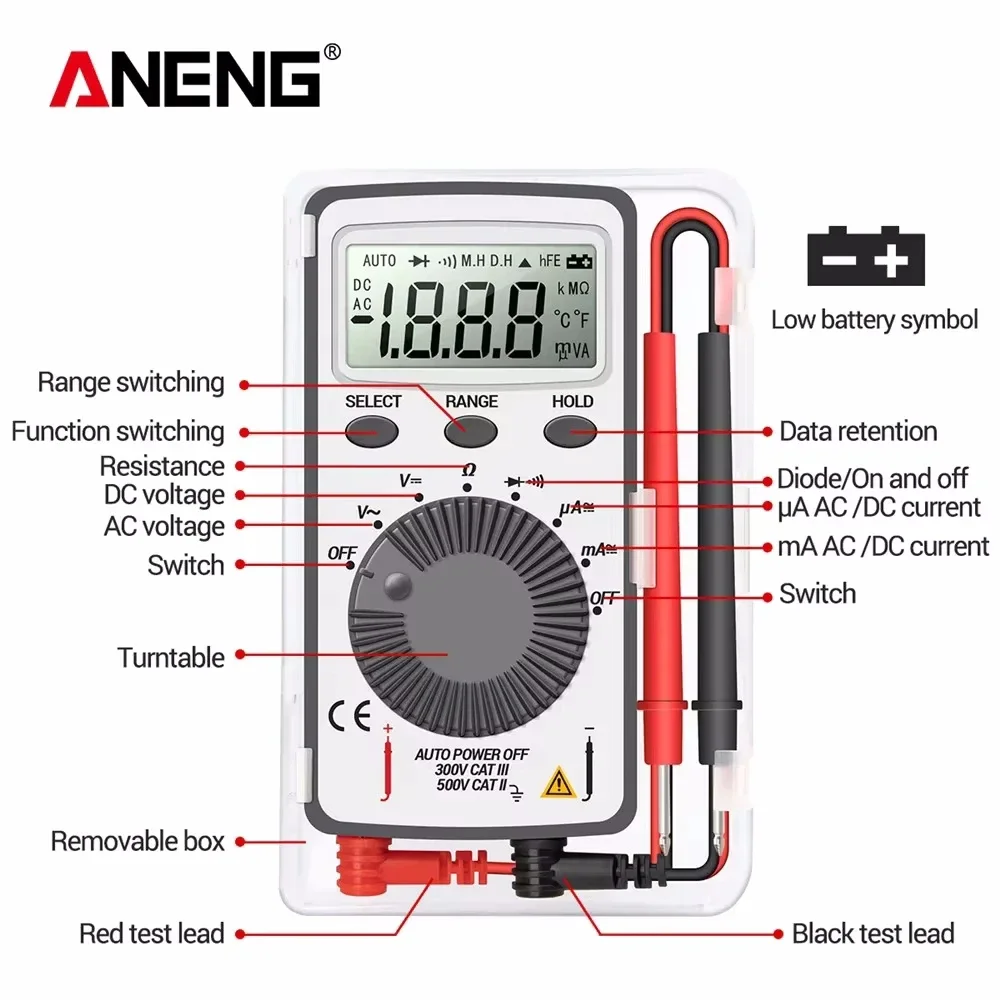 ANENG AN101 Mini Digital Multimeter1999 T-RMS AC/DC NCV Capacitance Ammeter Voltmeter Tester Multimetro Digital Profesional Test