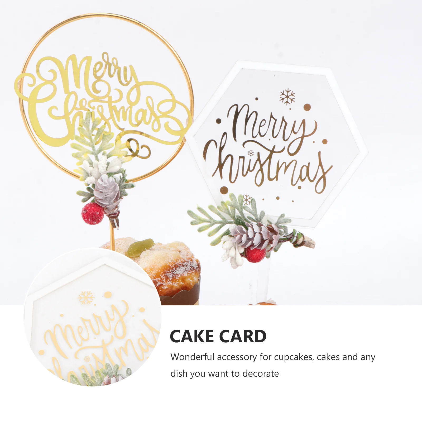 

2 Pcs Cake Insert Christmas Decorations Party Supplies Picks Cupcake Topper Baking Decors