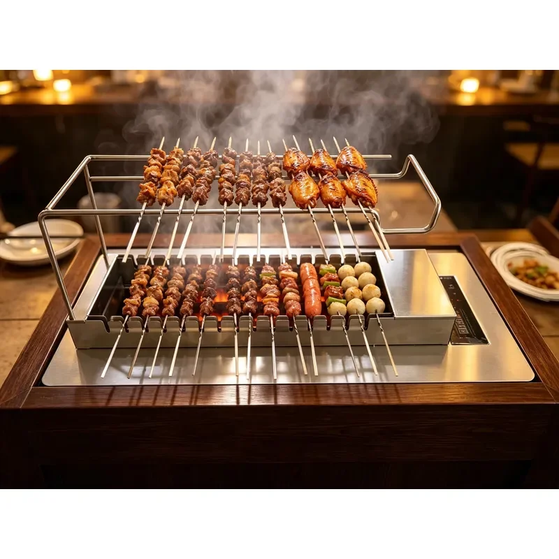 3400W Electric Smokeless BBQ Grill Automatic Rotating Skewer Machine Indoor Desktop Barbecue for Meat Kebabs 16 Sticks Home