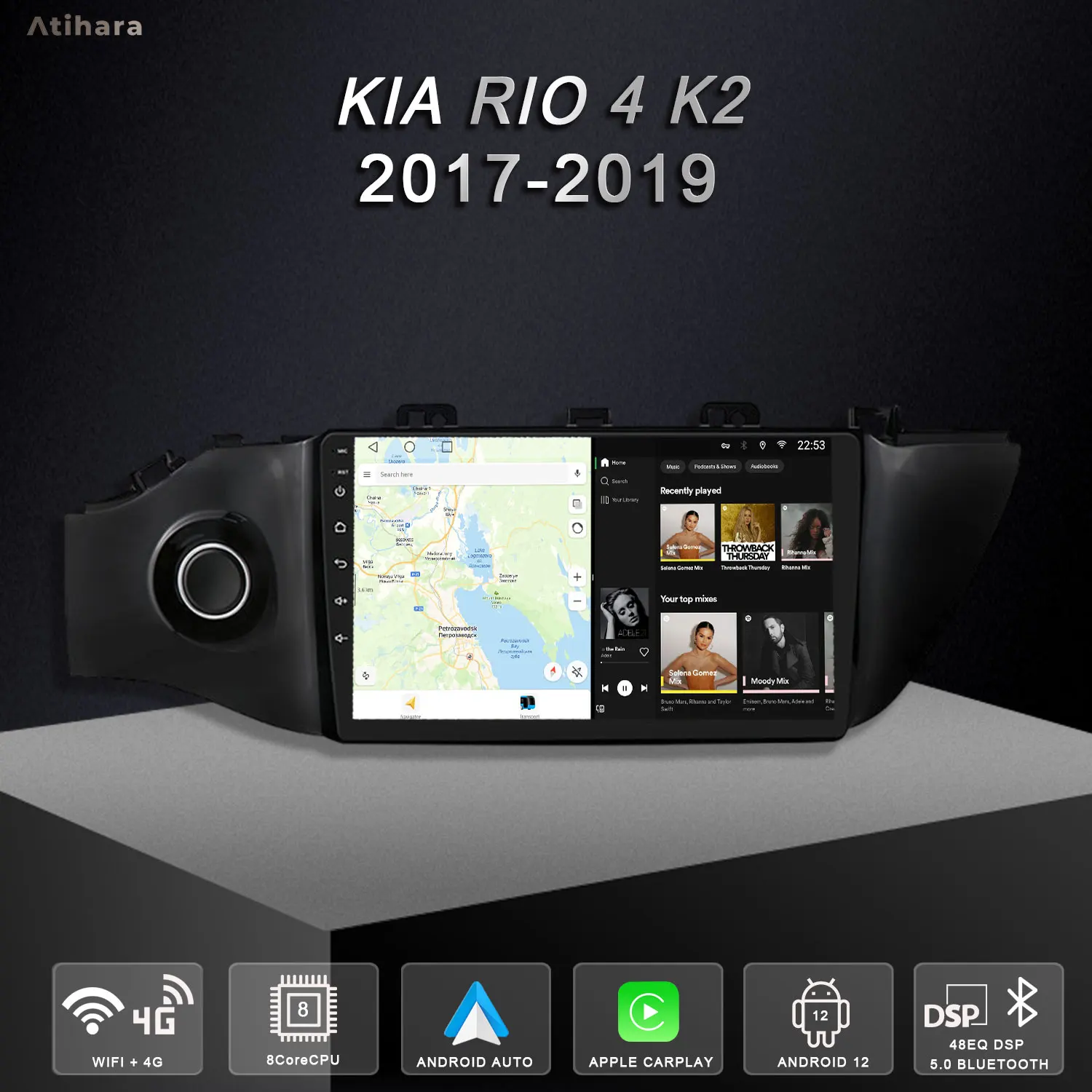 

Atihara 9" Carplay Android Auto Car Radio For KIA RIO 4 K2 2017-2019 2Din Multimedia Player RDS GPS Audio DSP 4G Wifi Stereo