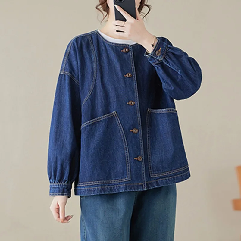 Damskie kurtki jeansowe New Arrival 2024 Spring Korean Style O-neck Solid Color Loose Female Basics Outerwear Coats B3315