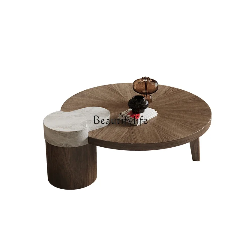 Italian minimalist travertine coffee table round creative medium antique retro high sense