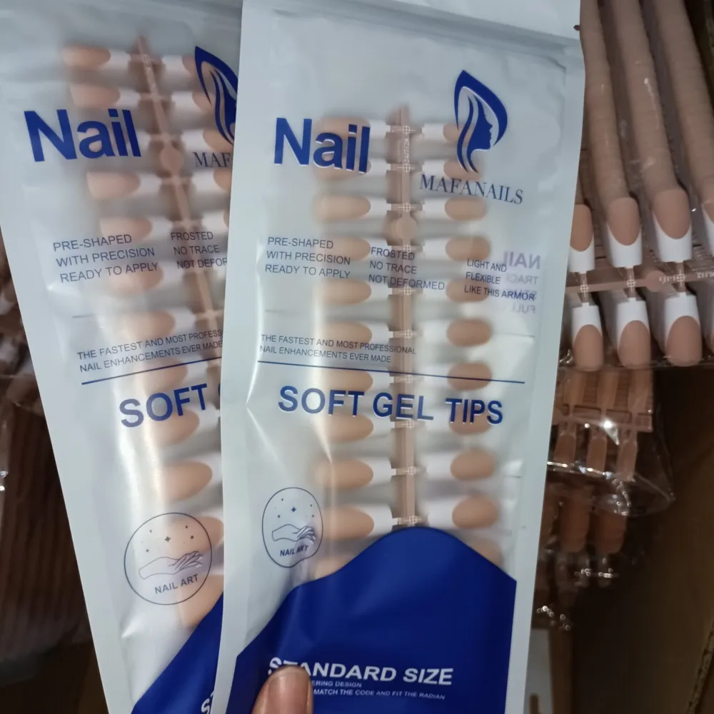 أظافر اصطناعية بالضغط الفرنسي ، أطراف جل ناعم ، عارية وبيضاء ، متوسطة المربع ، أظافر اصطناعية لامعة ، غطاء كامل ، أظافر مكتملة ، أكريليك #6