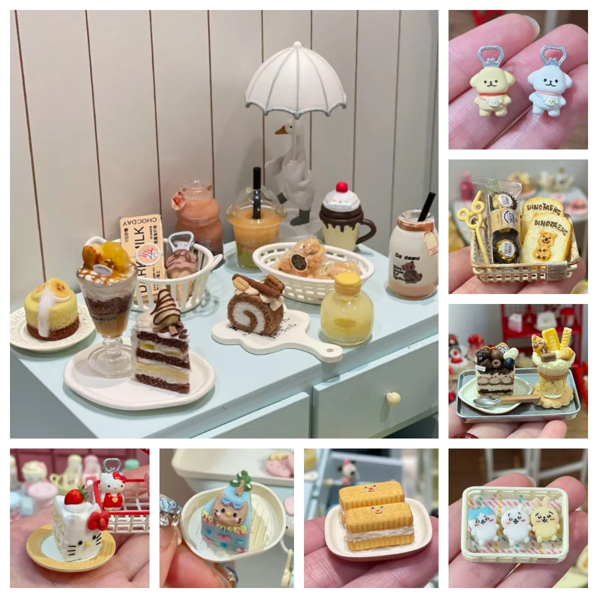 

Interactive Mini Dessert Set - KawaiiBites Realistic Bear Toast Pudding Cup Character Faces & Dog Bottle Opener for 1:6 Kitchen