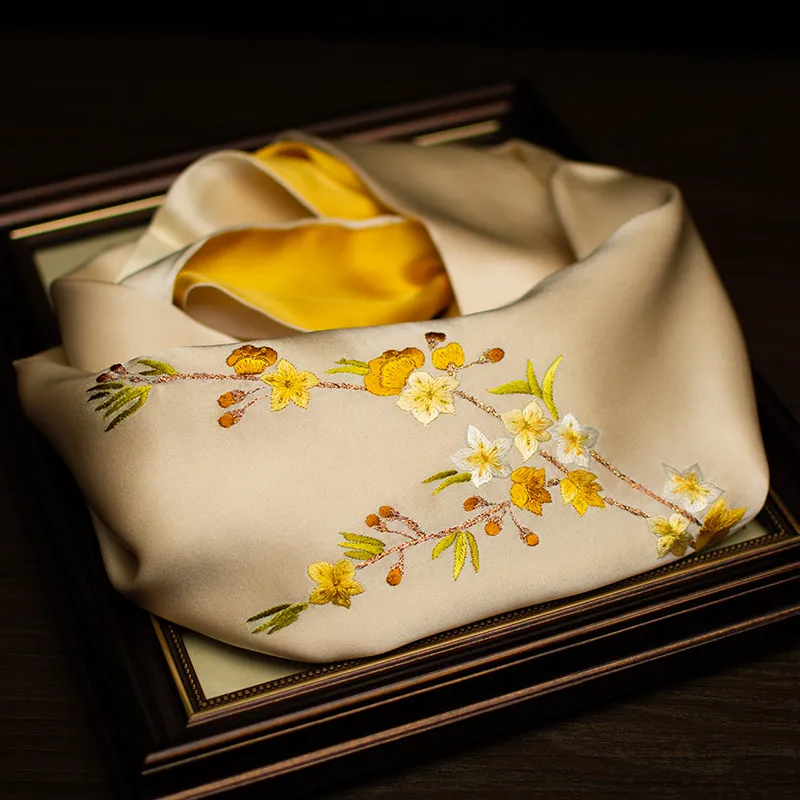 

Women's Long Suzhou Embroidery Scarf, Pure Mulberry Silk Embroidered Neck Scarf, Elegant Gift