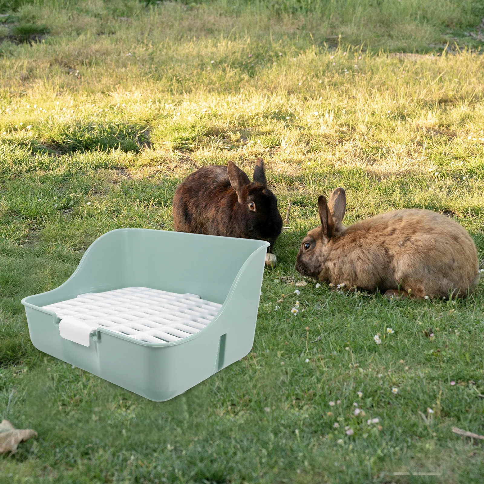 

Olive Green Large Litter Box for Rabbits Guinea Pigs Chinchillas Corner Stable Pet Toilet Pan Anti Splash Design Bunny