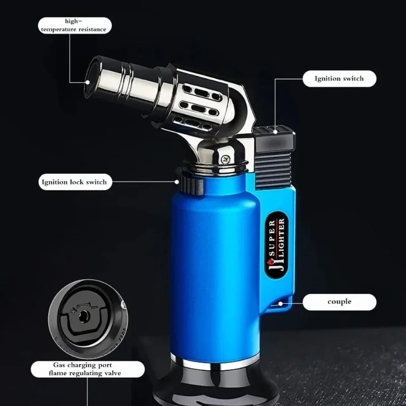 Metal Windproof Turbo Gas Lighters Welding Torch Kitchen Cooking Adjustable Flame Powerful Spray Gun Cigar Lighter for Men Gifts