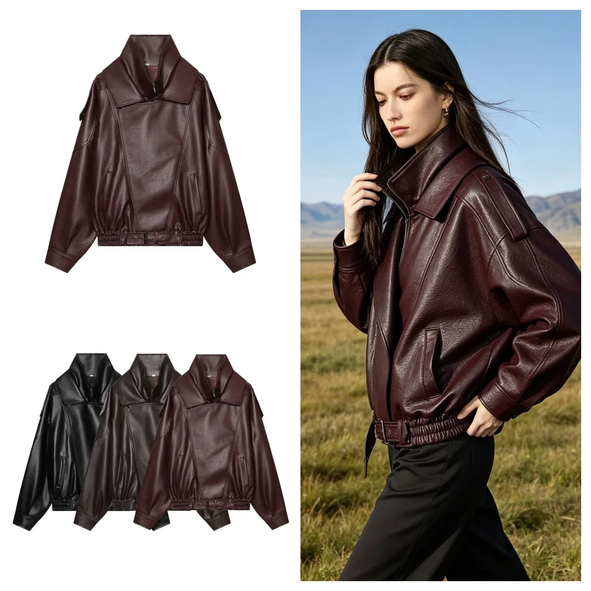 Guobioziy Women's Casual Loose Leather Jacket 2026 Spring and Autumn Edition European Fashion Trendy Daily Motorcycle Streetwear