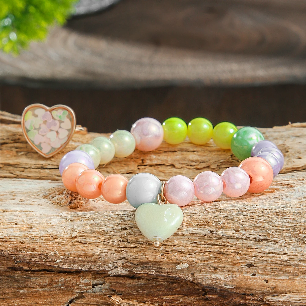 لطيف معكرون الملونة حبة سوار الحب قلادة الدائري للنساء والفتيات قابل للتعديل مطاطا سوار هدايا عيد الميلاد ارتداء اليومي