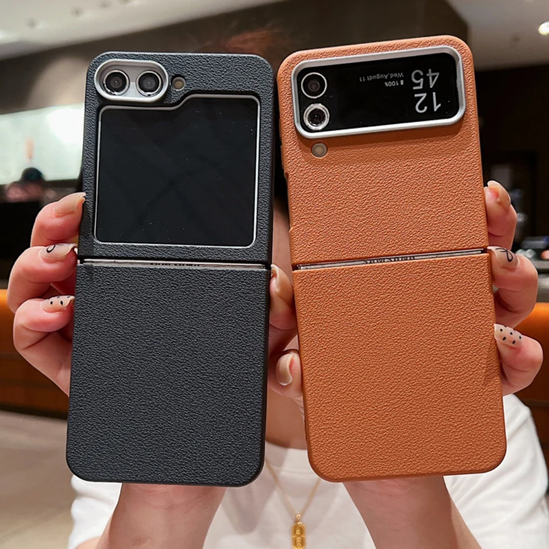 For Samsung Galaxy Z Flip 6 5 4 3 5G Luxury Leather Case Shockproof Soft TPU Folding Phone Cover For Samsung Z Flip5 Flip6 Flip4