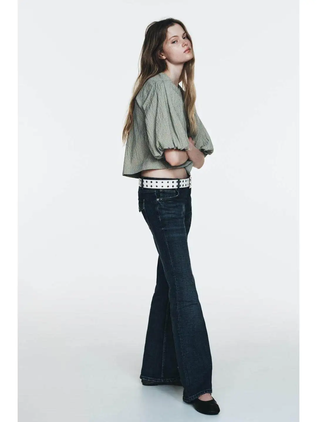 French Style Decorative Pleated Gathered Cuff Plaid Balloon Sleeve Top Women's Loose Fit Short Shirt Spring 2026