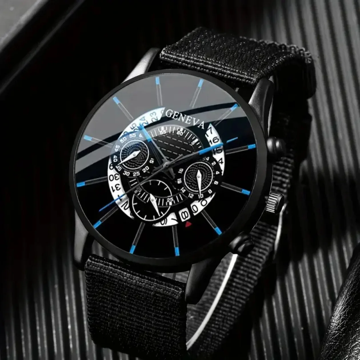 

4PCS Men's Business Watches Fashion Leather Band Analog Quartz Watch with Woven Bracelets Set（Without Box）