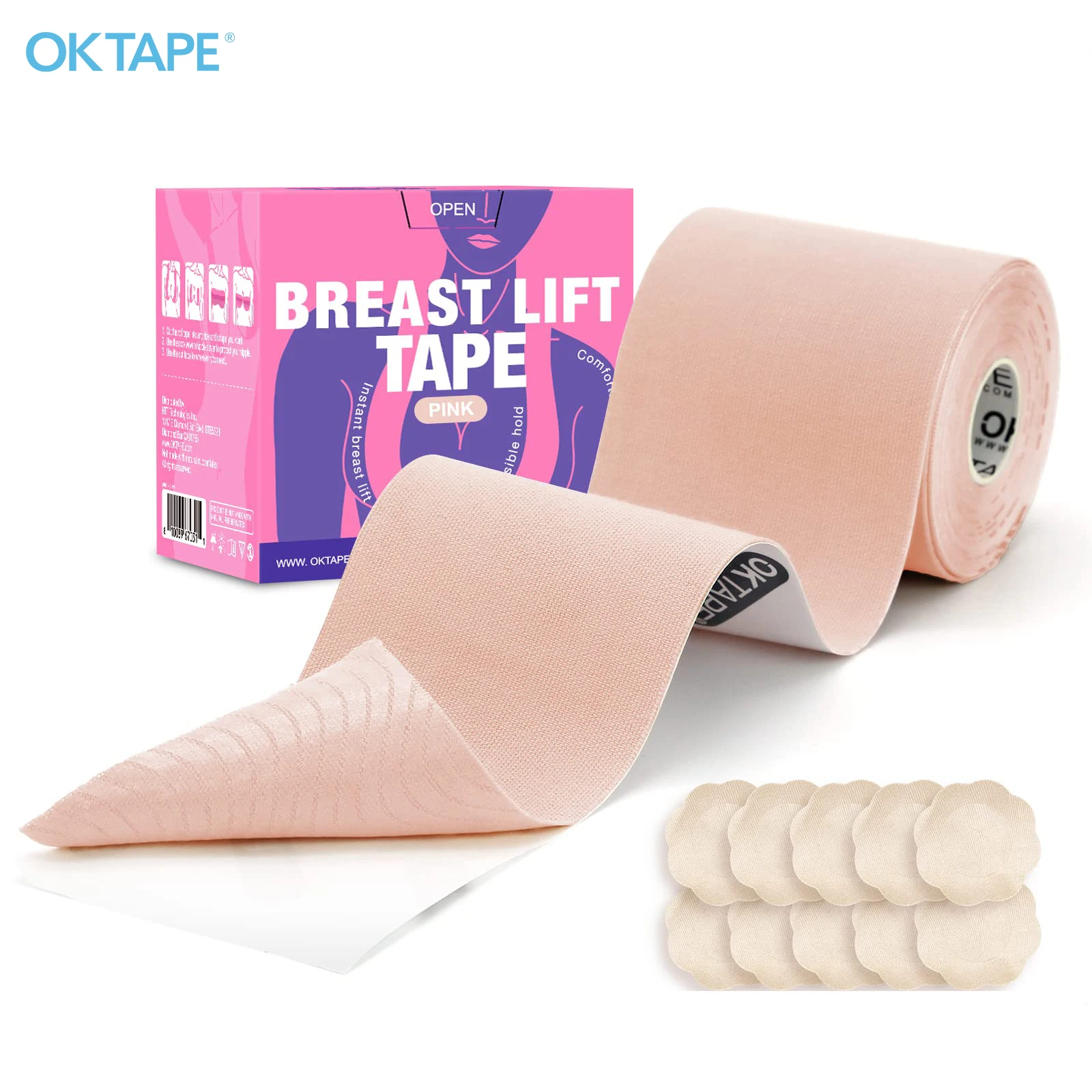 OK TAPE 7.5CM X 5M Breast Lift Tape, Boob Tape for Large Breasts Lift A-G Cup, Invisible bra with 5 Pairs Nipple Cover Set