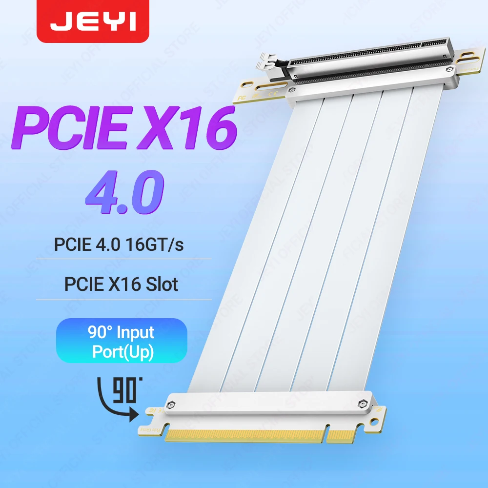JEYI PCIe 4.0 Riser-kabel 90 graden, PCIe 3.0/4.0 X16 verlengkabel, EMI afgeschermde GPU-verlengkabel voor RTX 4090/4080/4070/7900XTX
