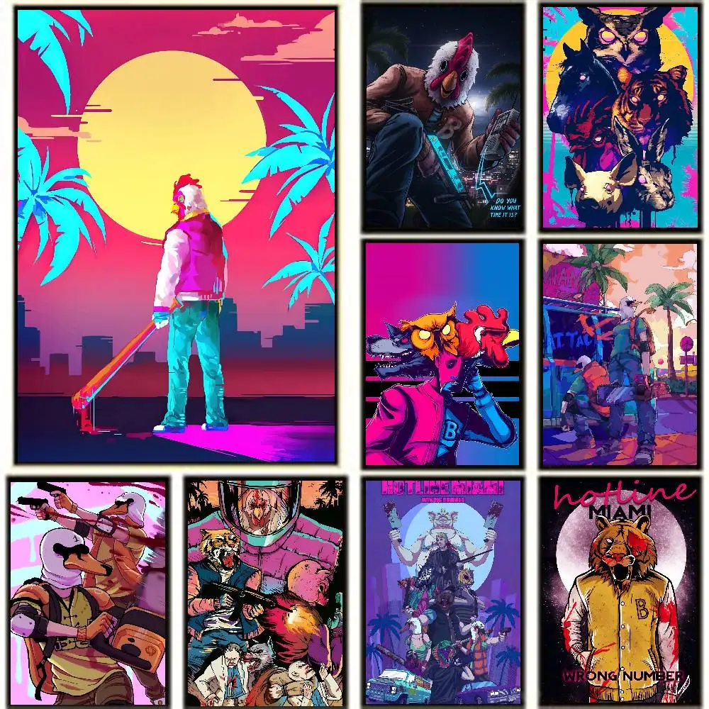 Hotline Miami Action Game Posters High Quality Self-adhesive Wall Art Decorations Color Prints Sticky