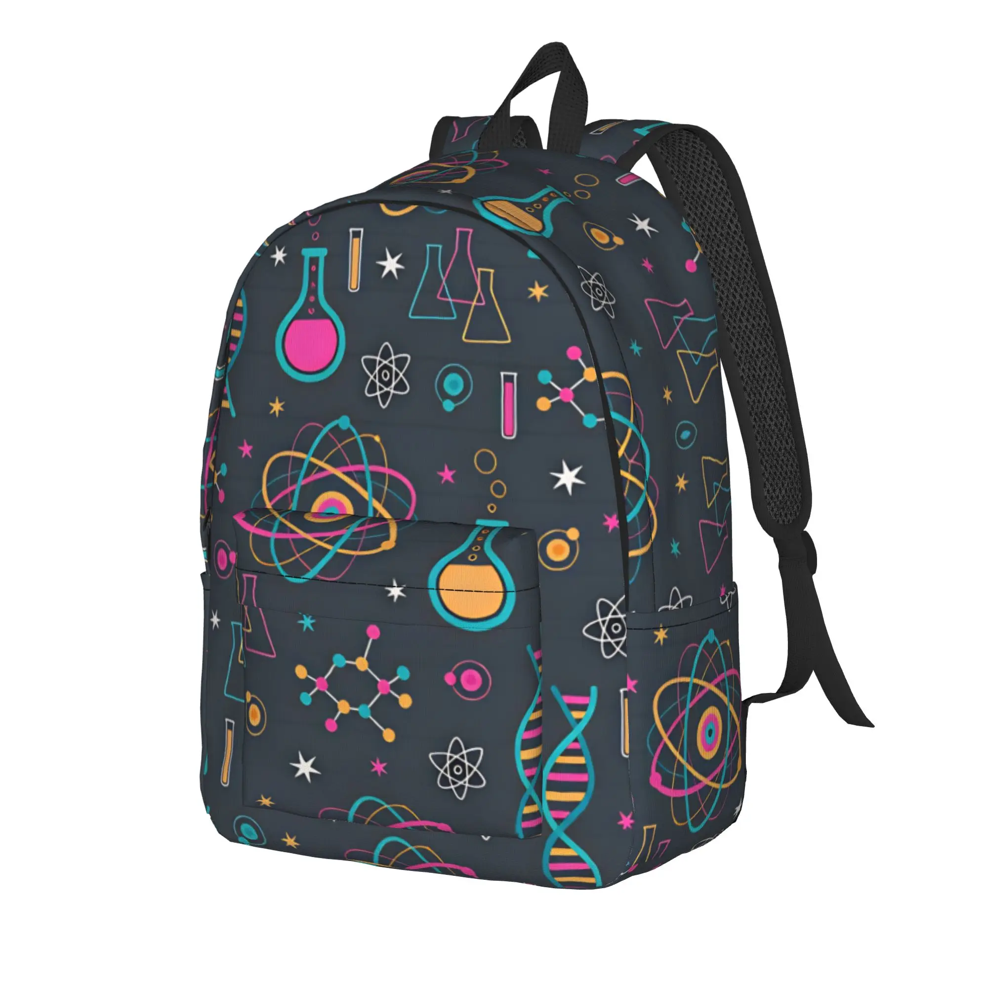 Chemistry Atom DNA Lab Equipment Cartoon Print Backpack  Travel Backpacks Unisex Custom Pattern High School Bags Kawaii Rucksack