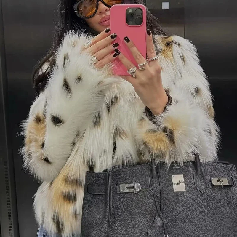 

Свободные куртки из искусственного меха с леопардовым принтом, модная женская зимняя верхняя одежда с отложным воротником и длинными рукавами, верхняя куртка в уличном стиле