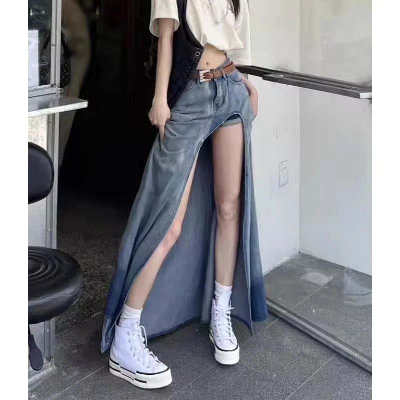 Split Denim Skirt 2026 Autumn New Knee Irregular Long Skirt