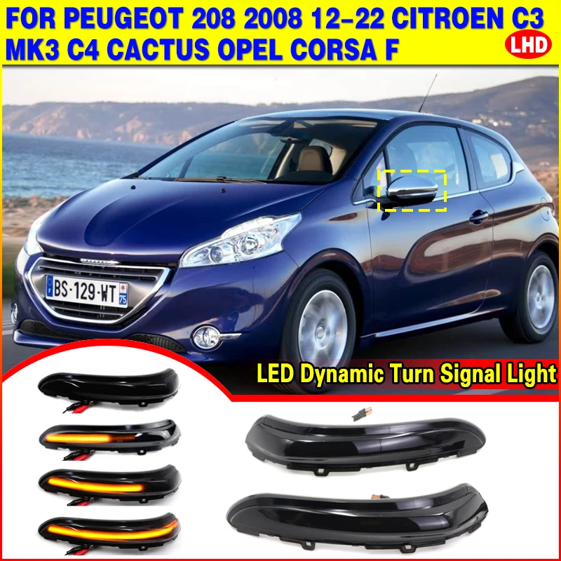 

Для Peugeot 208 2008 для Citroen C3 C4 2 шт. динамические светодиодные мигающие огни бокового зеркала последовательные указатели поворота