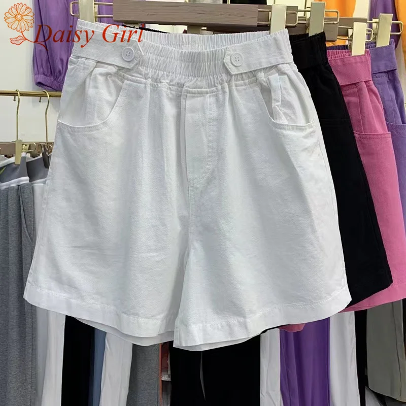 2025 Summer Hong Kong Flavor Daddy High Waist Wash Cowboy Cotton Wide-Leg Shorts Student Loose Five-Point Casual Pants