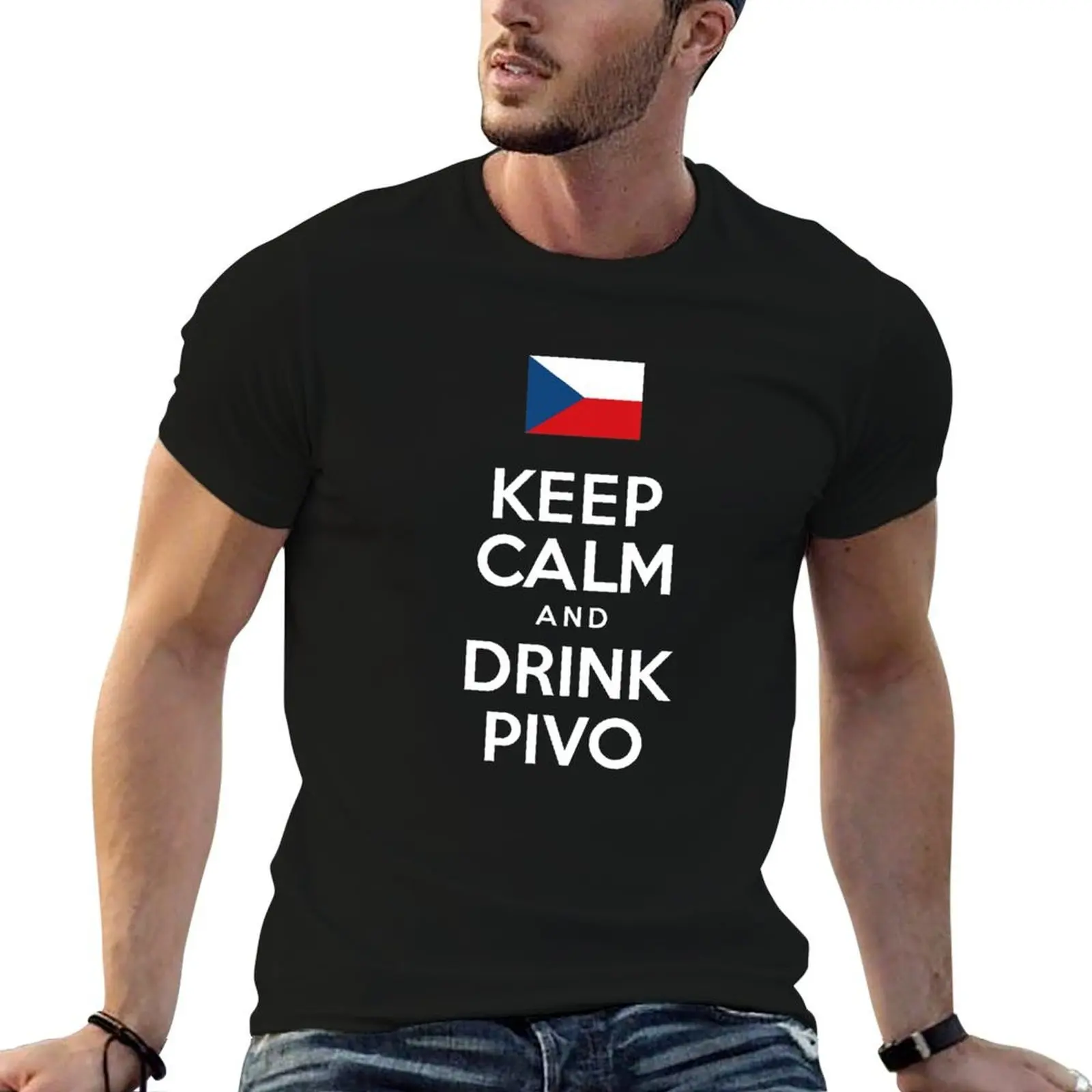 Camiseta Keep Calm And Drink Pivo Czech Beer, camisetas masculinas engraçadas, camiseta masculina 100% algodão