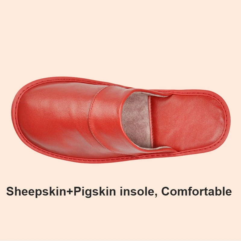 Soft Sheepskin Leather Slippers Homes in indoor slipper Spring Autumn men women elderly non-slip casual single shoes summer