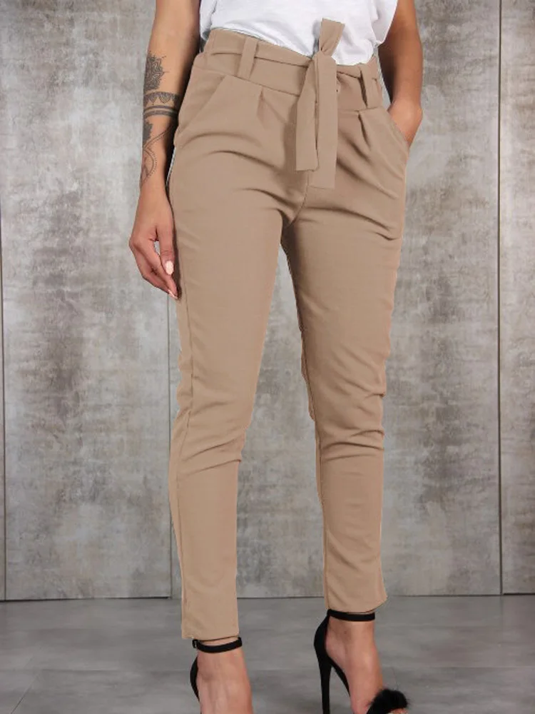 Women Pencil Pants Spring Autumn High Waist Pocket Slim Solid Trousers ARJ-K03