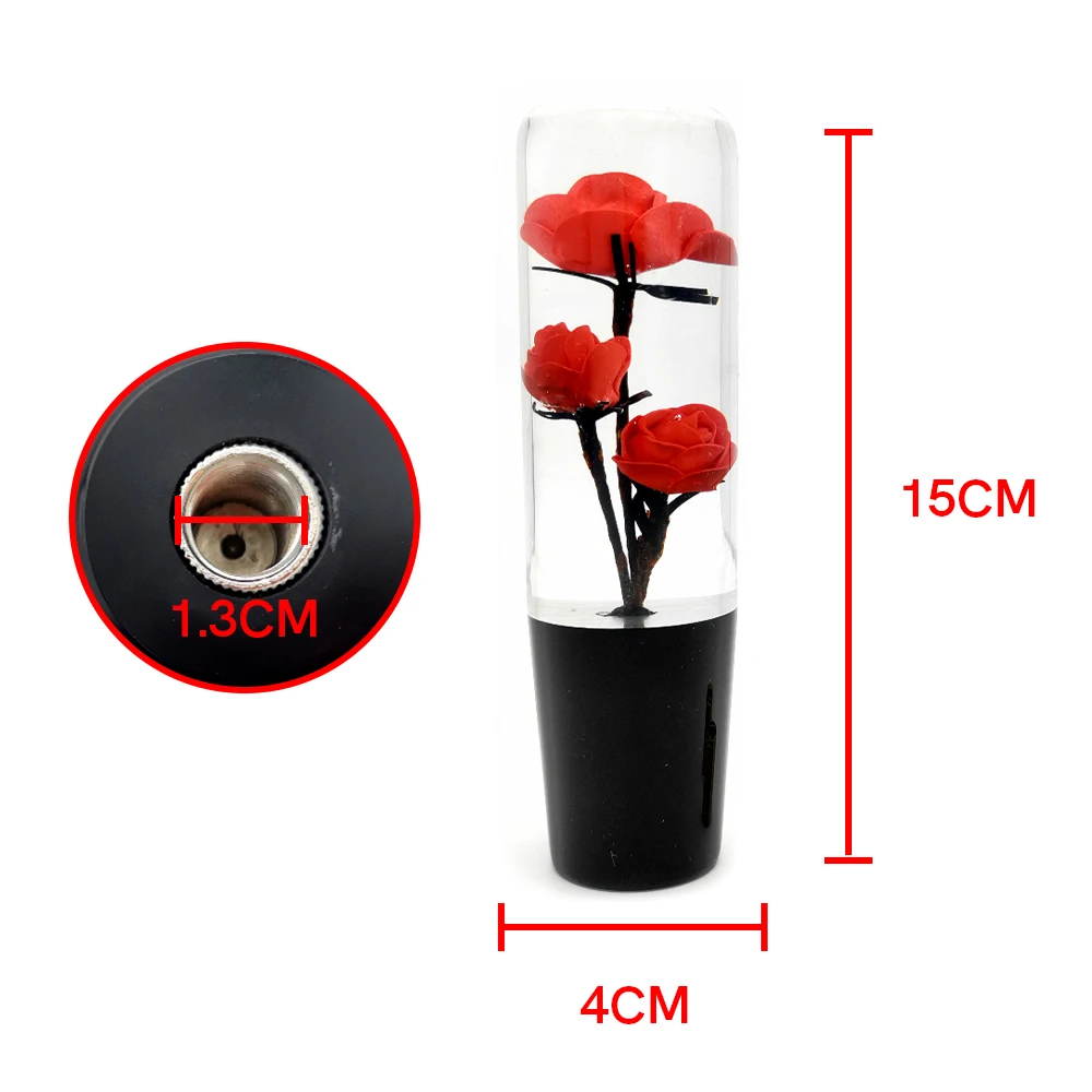 15cm Floral Gear Shift Knob Acrylic Rose Shifter Knob Flower Gear Lever Stick Shifter Handle For Most Manual Auto SUV Cars