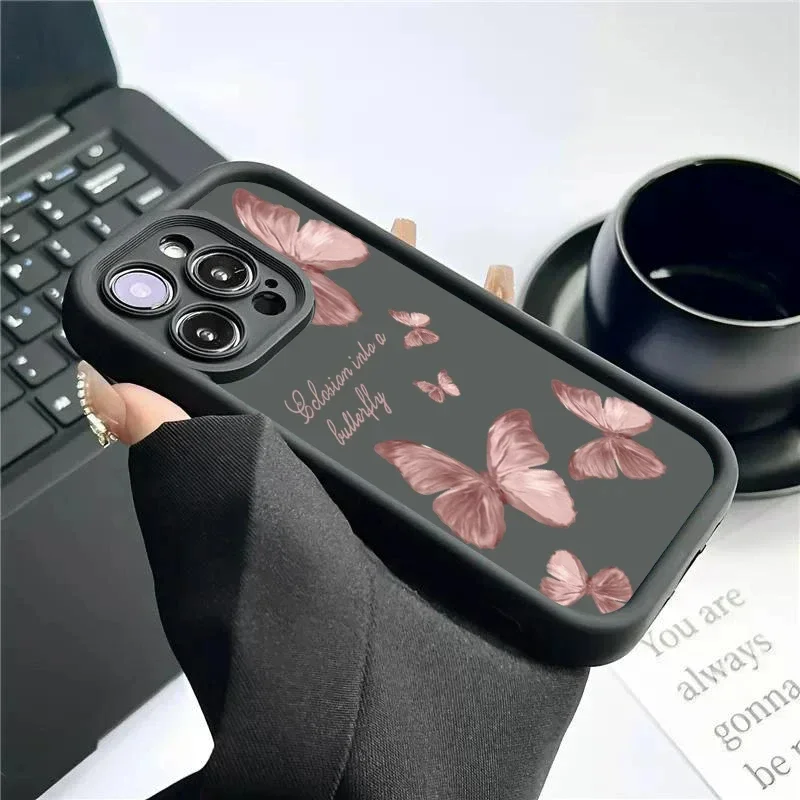 Retro Butterfly Silicone Phone Case For iPhone 14 15 Pro Max Plus 13 12 11 Pro XS Max 7 8 Plus SE 2 X XR Shockproof Full Cover