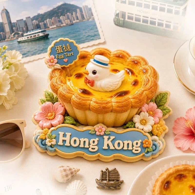 HK Egg Tart Duck Flower Fridge Magnet - Adorable 3D Food Souvenir Unique Asian Gift for Travel & Fun Kitchen Decor
