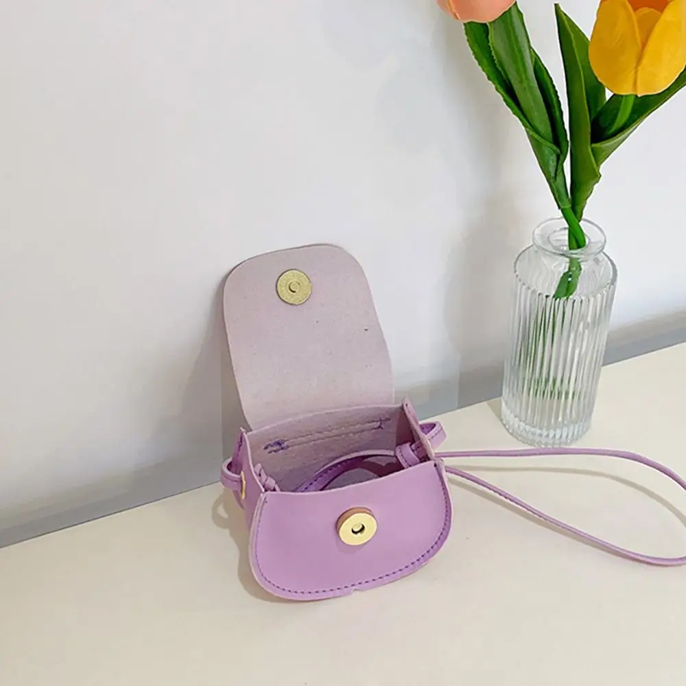 Child Girls Cross Body Bag PU Leather Plain Colored Chain Purse Shoulder Bag Korean Style Mini Cute Handbag Pouch