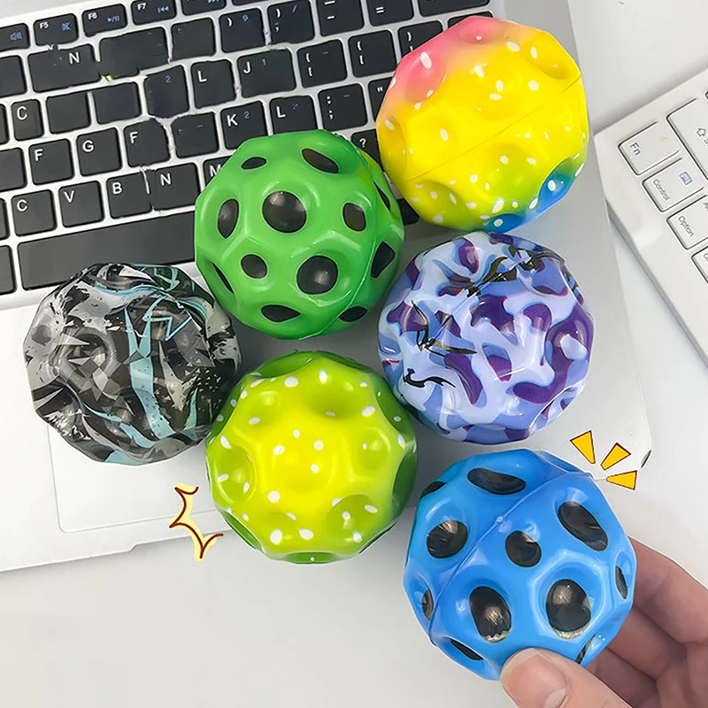 Useful Hole Galaxy Soft Bouncy Ball Anti-fall Moon Shape Porous Bouncy Ball Popping Sensory Fidget Toy Adult Kids Stress Relief