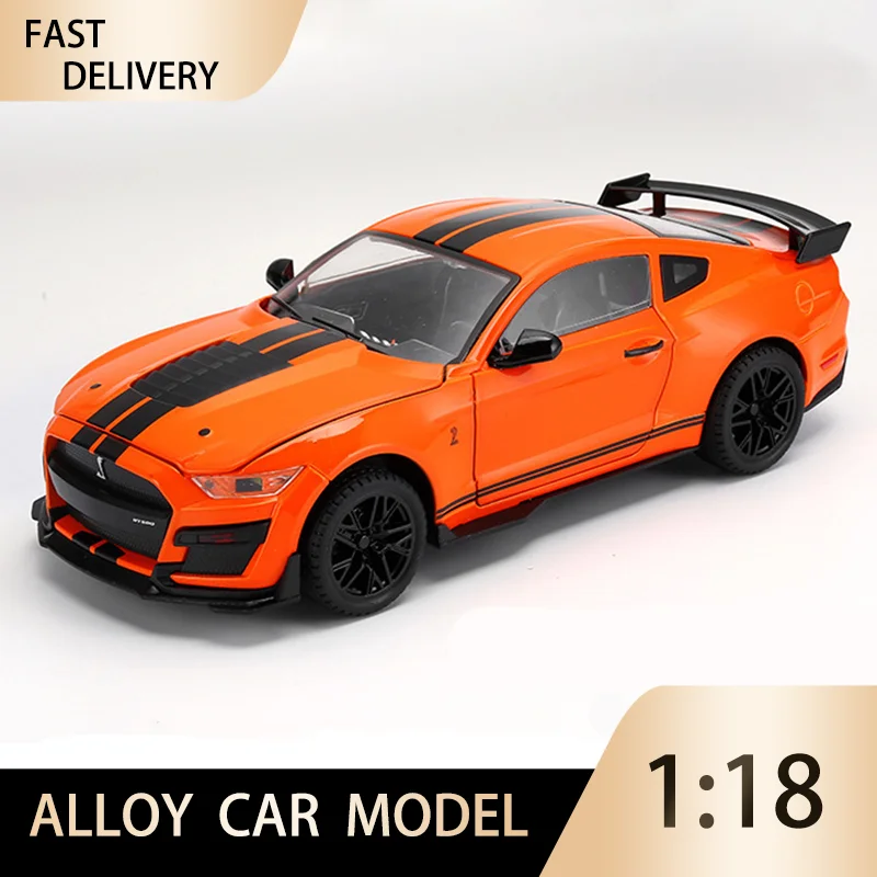 1:18 Ford Mustang Shelby GT500 Large Size Alloy Sports Car Model Diecasts Metal Racing Car Model Sound and Light Collection Toys