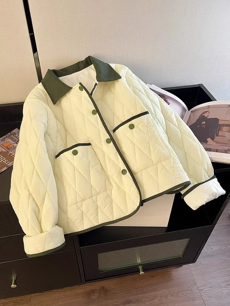 

Хлопковая куртка с воротником в стиле ретро, осенне-зимняя верхняя одежда, нежный ветровой цвет, женское модное универсальное пальто высокого класса для M...