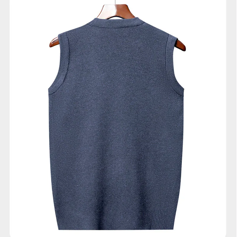 เสื้อกั๊กไหมพรมผู้ชาย แขนกุด คอวี ลายสก็อต แฟชั่น สำหรับฤดูใบไม้ผลิและฤดูใบไม้ร่วง เหมาะสำหรับสามี พ่อ