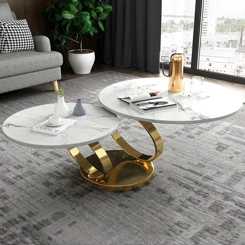 Luxury Gold Stainless Steel Leg Round Coffee Table Marble Top Modern Living Room Side Center Table Tea Table Furniture