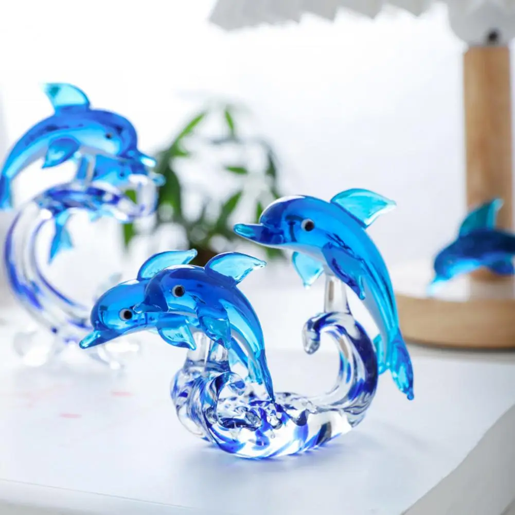 Dolphin Statue Glass Figurine Cute Dolphin Desktop Home Decoration Glass Craft Collection Animal Miniature Table Ornaments Gift