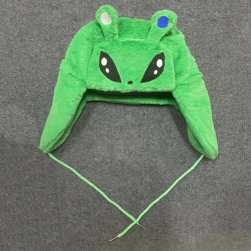New Cute Green Cartoon Alien Embroidered Lei Feng Hat Fun Party Decoration Drawstring Hat Holiday Gift