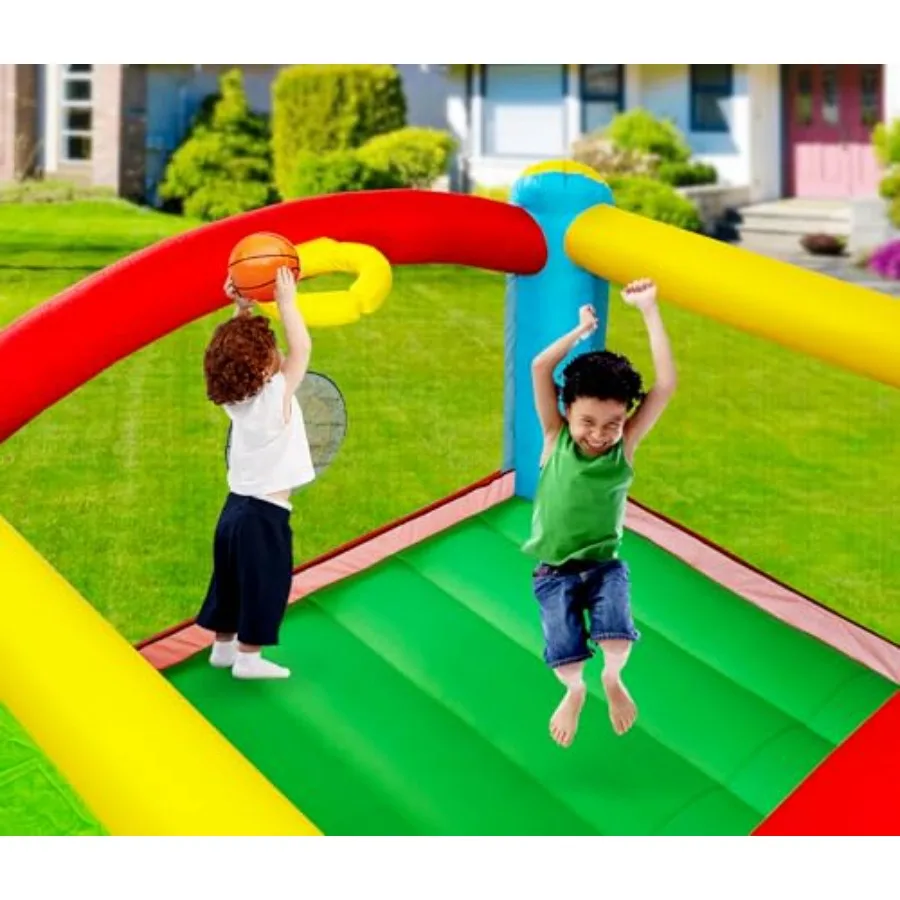 Videur gonflable Bounce House avec souffleur d'air, château de saut coulissant avec fosse à balle coulissante et jeu de cible de fléchettes 143x137x68 pouces