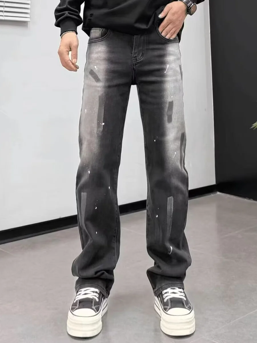 

American Sle Loose Straight Leg Men's Jeans Dyeing Casual Long Pants Autumn Winter New Faion Brand Wear Resistant