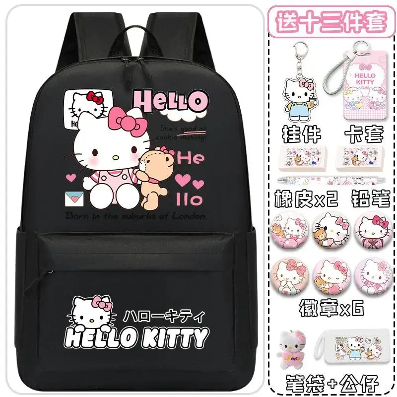 Sanrio-mochila escolar de dibujos animados de Hello Kitty para mujer, mochila ligera y de gran capacidad para estudiantes, nueva